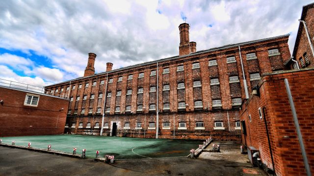 Exercise yard and brick prison wing at Shrewsbury Prison
